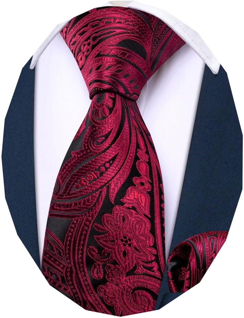 Barry.Wang Store Boy's Necktie Regular Silk Woven Stripe Solid Tie Pocket Square - Image 2